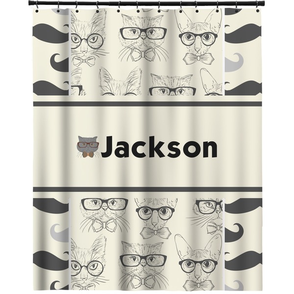 Custom Hipster Cats & Mustache Extra Long Shower Curtain - 70"x84" (Personalized)