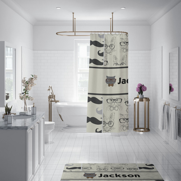 Hipster Cats & Mustache Shower Curtain - Custom Size