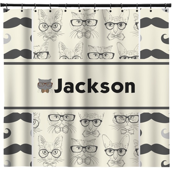 Custom Hipster Cats & Mustache Shower Curtain - 71" x 74" (Personalized)