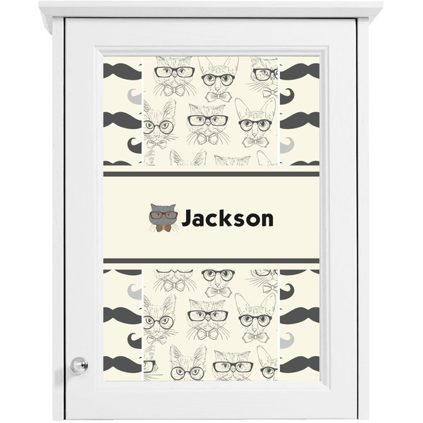Hipster Cats & Mustache Single White Cabinet Decal