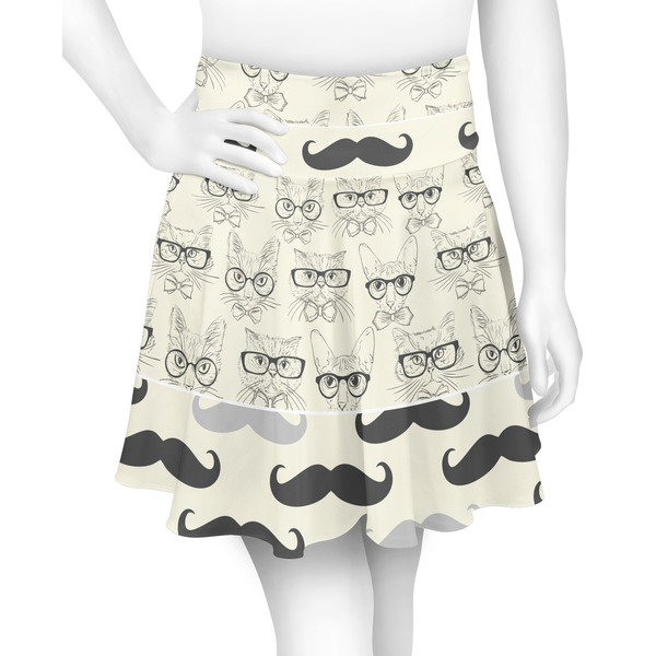 Custom Hipster Cats & Mustache Skater Skirt - Medium