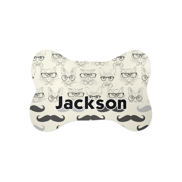 Custom Hipster Cats & Mustache Bone Shaped Dog Food Mat (Small) (Personalized)