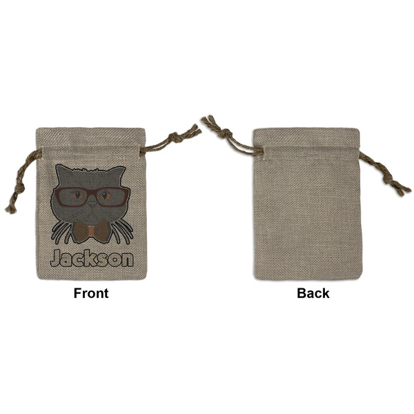 Hipster Cats & Mustache Small Burlap Gift Bag - Front Approval