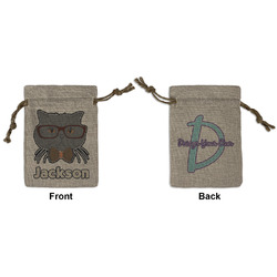 Hipster Cats & Mustache Small Burlap Gift Bag - Front & Back (Personalized)