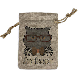 Hipster Cats & Mustache Small Burlap Gift Bag - Front (Personalized)