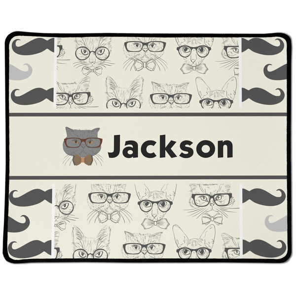 Custom Hipster Cats & Mustache Large Gaming Mouse Pad - 12.5" x 10" (Personalized)