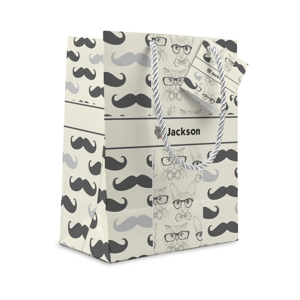 Custom Hipster Cats & Mustache Small Gift Bag (Personalized)