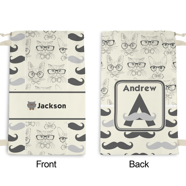 Hipster Cats & Mustache Small Laundry Bag - Front & Back View