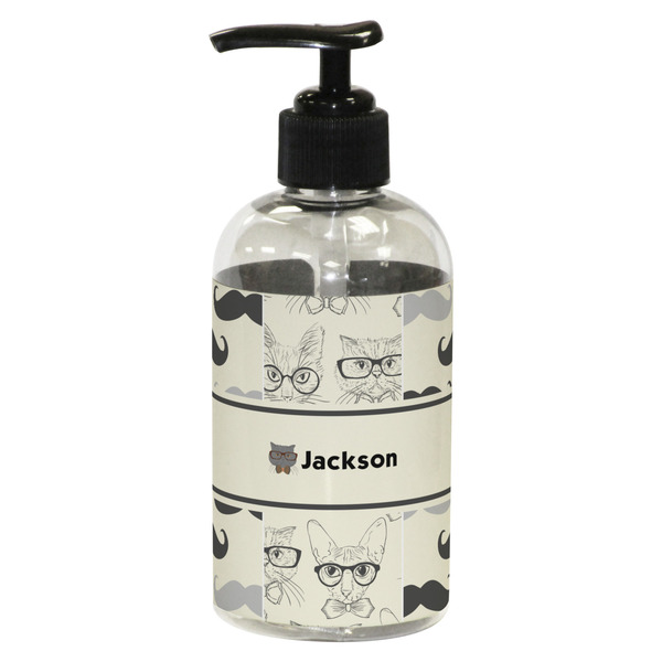 Custom Hipster Cats & Mustache Plastic Soap / Lotion Dispenser (8 oz - Small - Black) (Personalized)