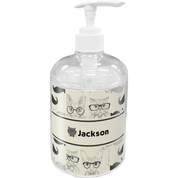 Custom Hipster Cats & Mustache Acrylic Soap & Lotion Bottle (Personalized)
