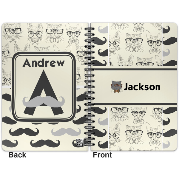 Hipster Cats & Mustache Spiral Journal 7 x 10 - Apvl
