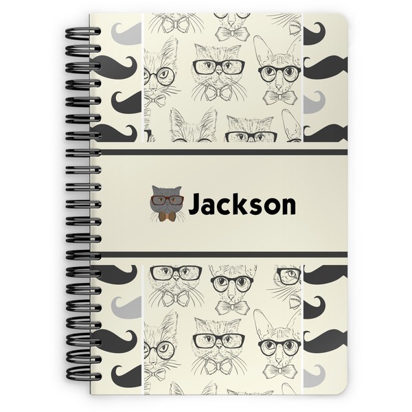 Custom Hipster Cats & Mustache Spiral Notebook - 7x10 w/ Name or Text
