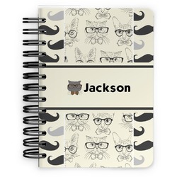Hipster Cats & Mustache Spiral Notebook - 5x7 w/ Name or Text