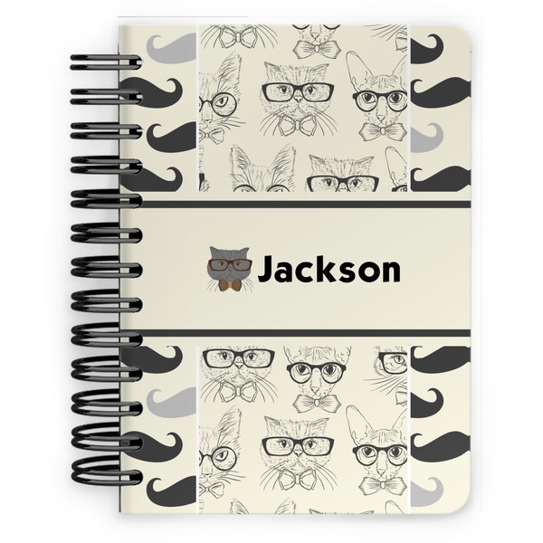 Custom Hipster Cats & Mustache Spiral Notebook - 5x7 w/ Name or Text
