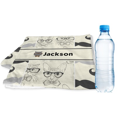Hipster Cats & Mustache Sports & Fitness Towel (Personalized)
