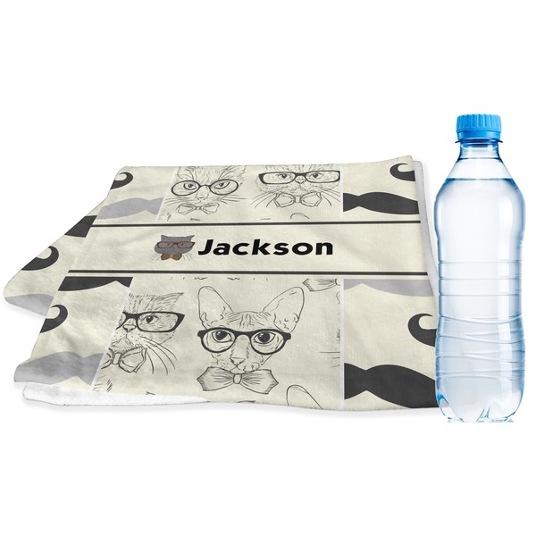 Custom Hipster Cats & Mustache Sports & Fitness Towel (Personalized)