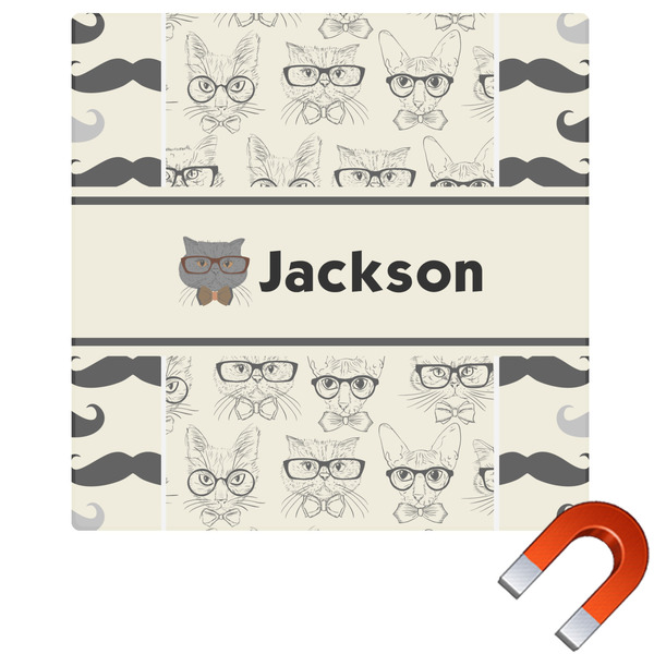Custom Hipster Cats & Mustache Square Car Magnet - 10" (Personalized)