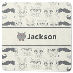 Hipster Cats & Mustache Square Rubber Backed Coaster (Personalized)