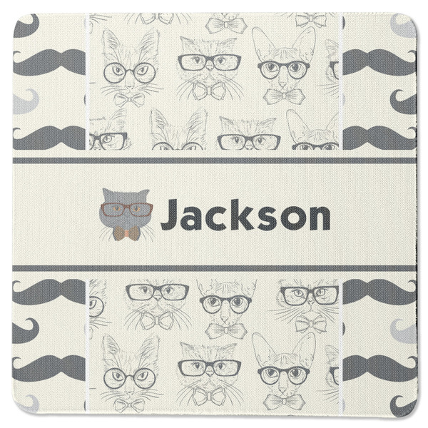 Custom Hipster Cats & Mustache Square Rubber Backed Coaster (Personalized)
