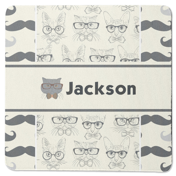 Hipster Cats & Mustache Square Coaster Rubber Back - Single