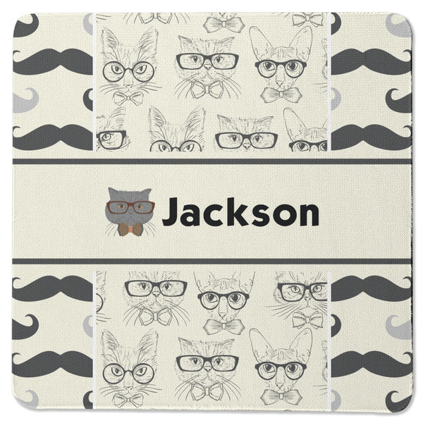 Hipster Cats & Mustache Square Coaster Rubber Back - Single