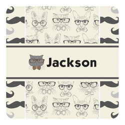 Hipster Cats & Mustache Square Decal (Personalized)