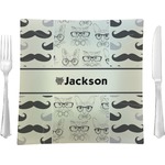 Hipster Cats & Mustache Glass Square Lunch / Dinner Plate 9.5" (Personalized)