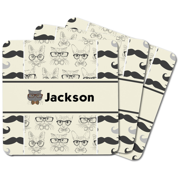 Hipster Cats & Mustache Square Fridge Magnet - MAIN