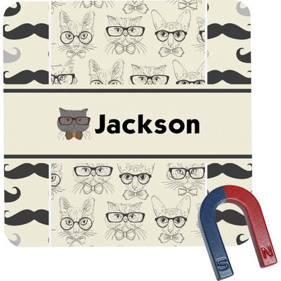 Hipster Cats & Mustache Square Fridge Magnet (Personalized)