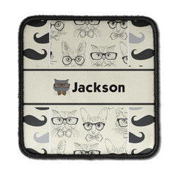 Hipster Cats & Mustache Iron On Square Patch w/ Name or Text