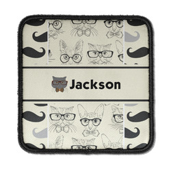 Hipster Cats & Mustache Iron On Square Patch w/ Name or Text