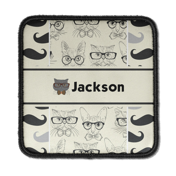 Custom Hipster Cats & Mustache Iron On Square Patch w/ Name or Text
