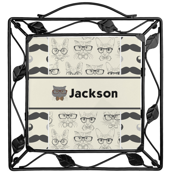 Custom Hipster Cats & Mustache Square Trivet (Personalized)
