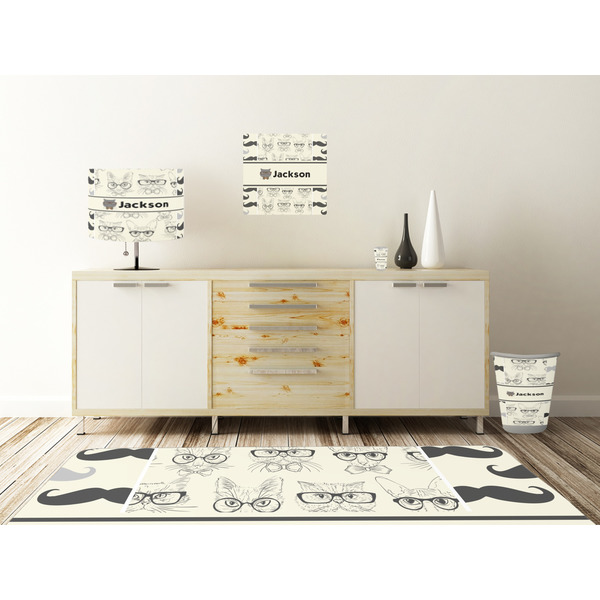 Hipster Cats & Mustache Square Wall Decal Wooden Desk