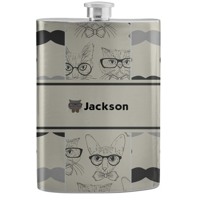 Hipster Cats & Mustache Stainless Steel Flask (Personalized)