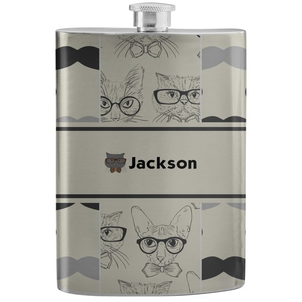Custom Hipster Cats & Mustache Stainless Steel Flask (Personalized)