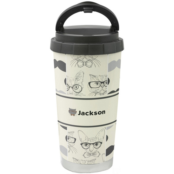 Custom Hipster Cats & Mustache Stainless Steel Coffee Tumbler (Personalized)