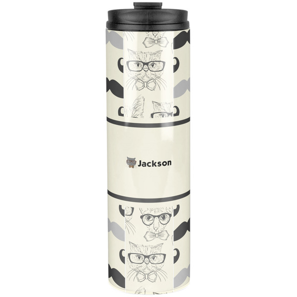 Custom Hipster Cats & Mustache Stainless Steel Skinny Tumbler - 20 oz (Personalized)