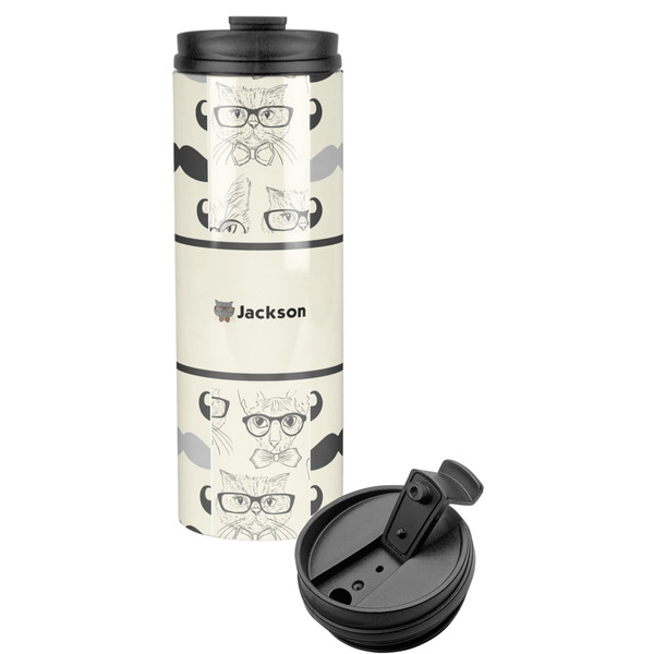 Custom Hipster Cats & Mustache Stainless Steel Skinny Tumbler (Personalized)