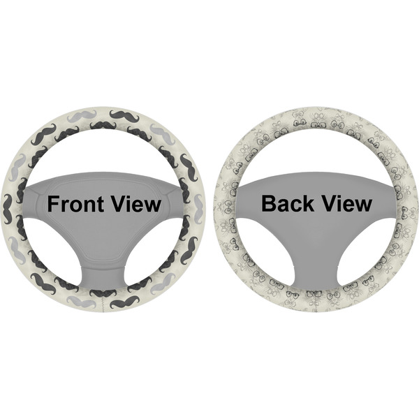 Hipster Cats & Mustache Steering Wheel Cover- Front and Back