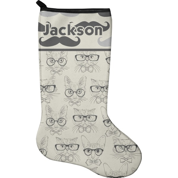 Custom Hipster Cats & Mustache Holiday Stocking - Neoprene (Personalized)
