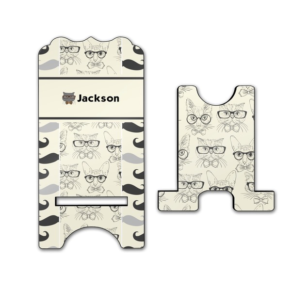 Hipster Cats & Mustache Stylized Phone Stand - Front & Back - Large
