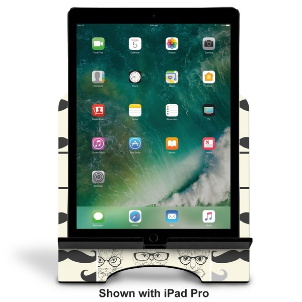 Hipster Cats & Mustache Stylized Tablet Stand - Front with ipad