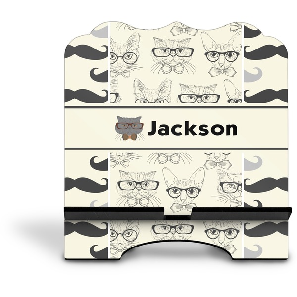 Hipster Cats & Mustache Stylized Tablet Stand - Front without iPad