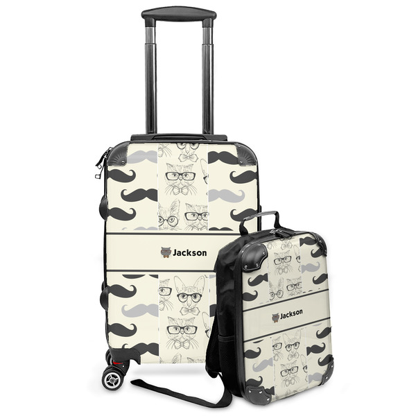 Custom Hipster Cats & Mustache Kids 2-Piece Luggage Set - Suitcase & Backpack (Personalized)