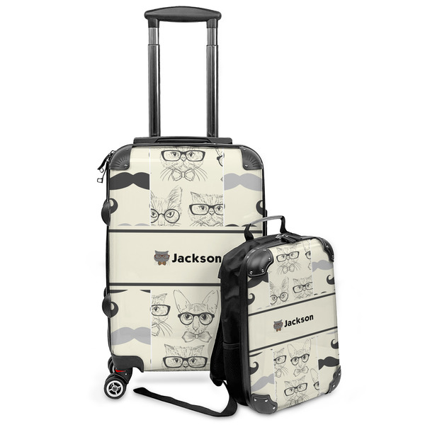 Custom Hipster Cats & Mustache Kids 2-Piece Luggage Set - Suitcase & Backpack (Personalized)
