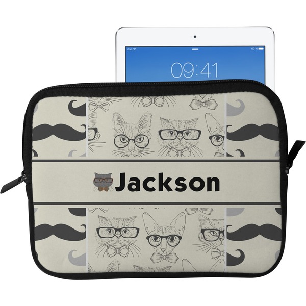Custom Hipster Cats & Mustache Tablet Case / Sleeve - Large (Personalized)
