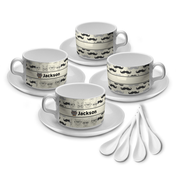 Custom Hipster Cats & Mustache Tea Cup - Set of 4 (Personalized)