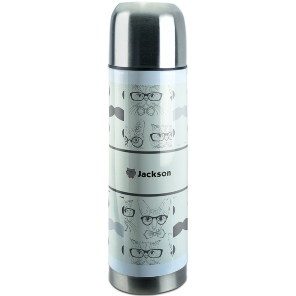 Custom Hipster Cats & Mustache Stainless Steel Thermos (Personalized)