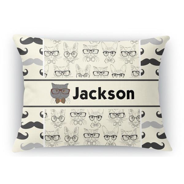 Custom Hipster Cats & Mustache Rectangular Throw Pillow Case (Personalized)